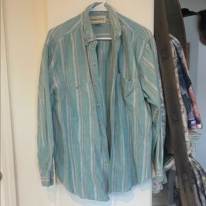 Green Striped Women's Button Down Shirt